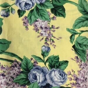 Longaberger Lilac Rose Fabric Shower Curtain Butter Yellow Baby Blue Cottagecore